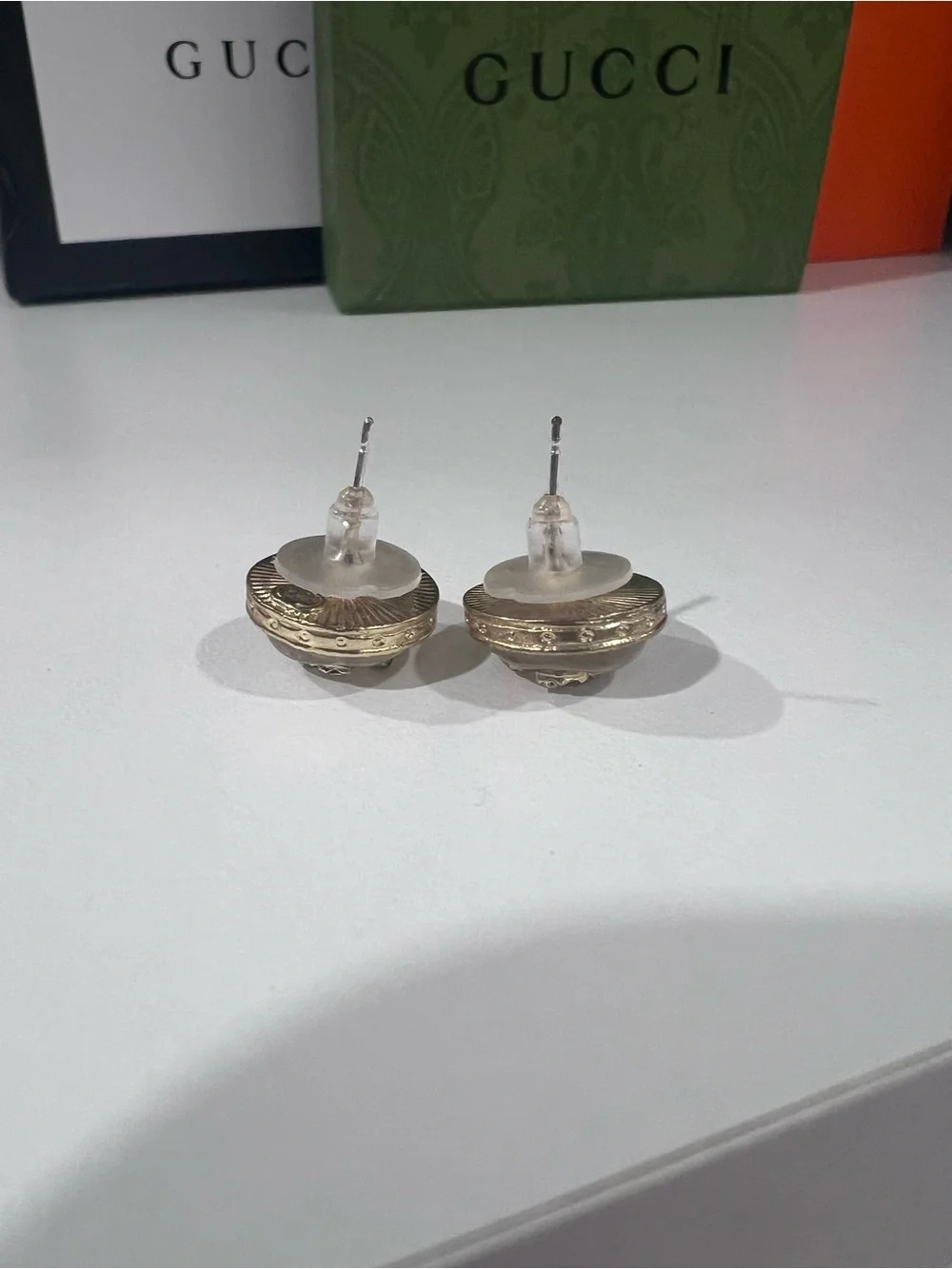 CHANEL Gold-Tone Pearl Button Earrings with Crystal CC